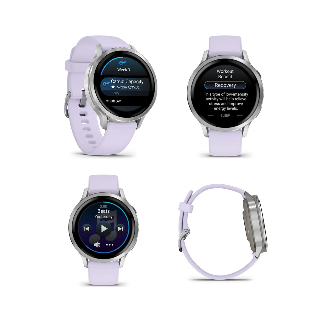 Garmin Venu 4 41mm AMOLED (Silver/Periwinkle) GPS Smartwatch with Earbuds Bundle