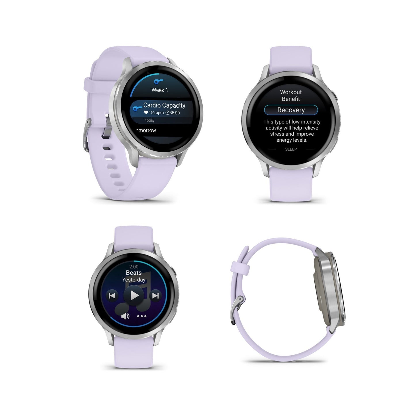 Garmin Venu 4 41mm AMOLED (Silver/Periwinkle) GPS Smartwatch with Earbuds Bundle
