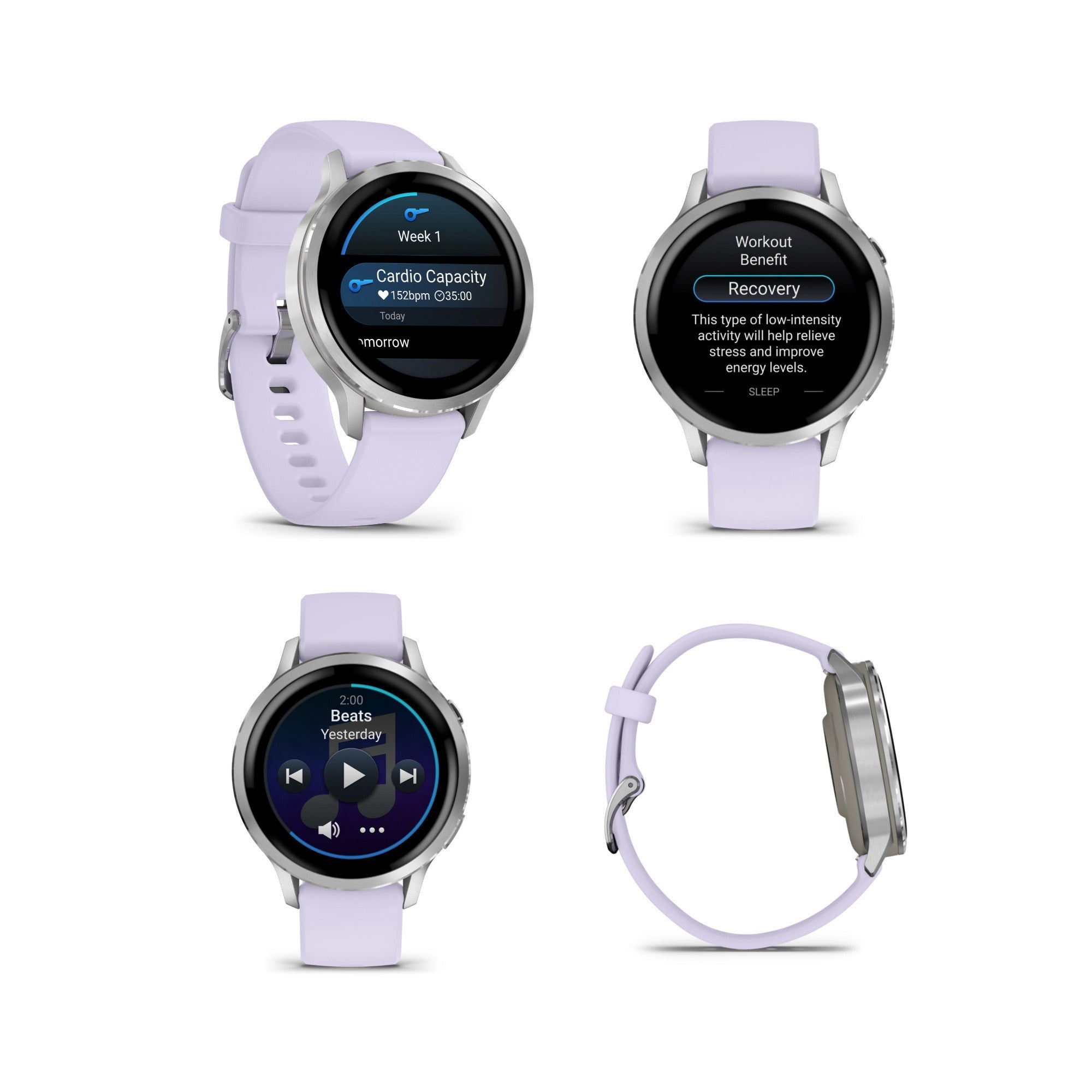 Garmin Venu 4 41mm AMOLED (Silver/Periwinkle) GPS Smartwatch with Earbuds Bundle