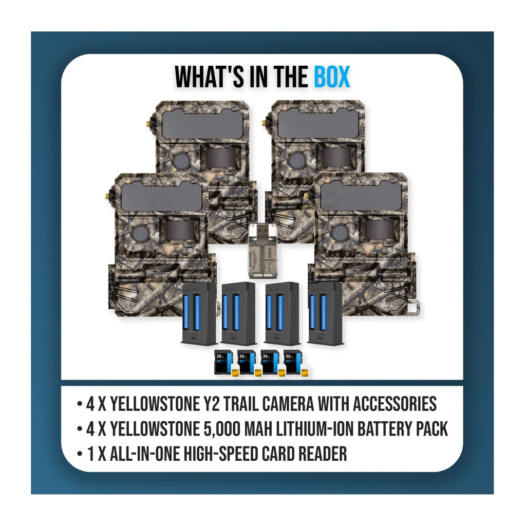 Yellowstone Y2 Camera Bundle with 5,000 mAh Battery Packs, Card Reader, and Accessories (4-Pack)