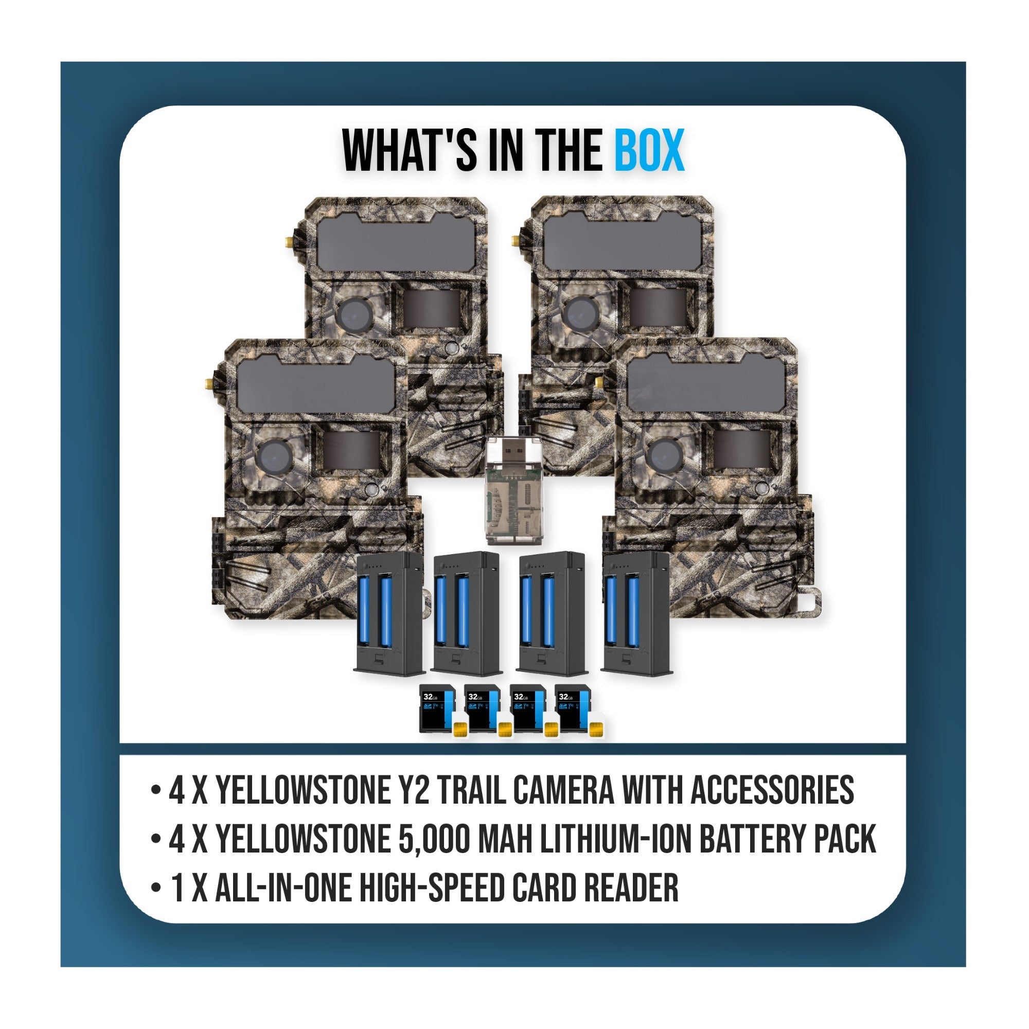 Yellowstone Y2 Camera Bundle with 5,000 mAh Battery Packs, Card Reader, and Accessories (4-Pack)