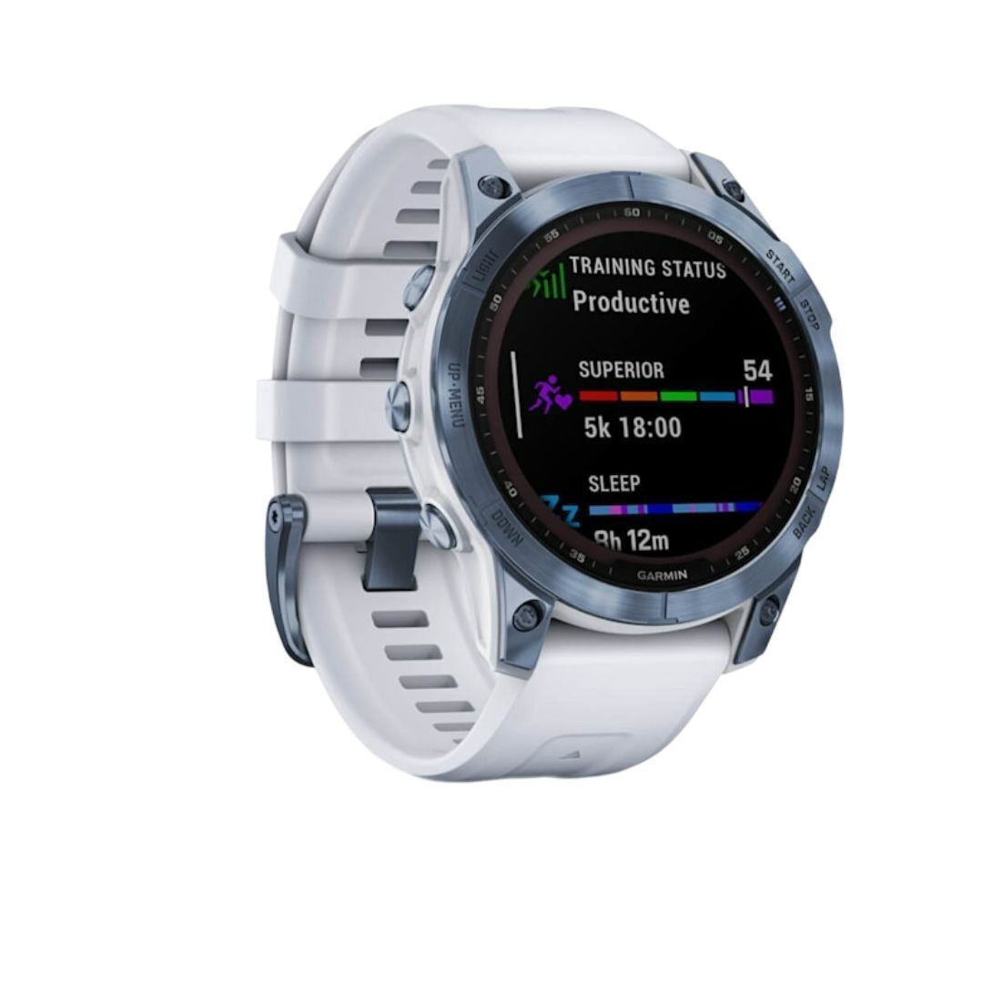 Garmin fenix 7 Sapphire Solar 47mm GPS Watch (Mineral Blue Titanium with Whitestone Band)