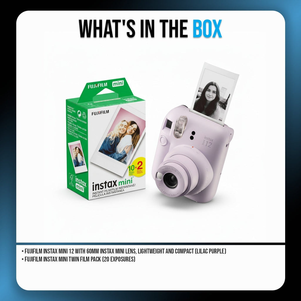 Fujifilm Instax Mini 12 with 60mm Lens (Lilac Purple) Bundle with Twin Film Pack
