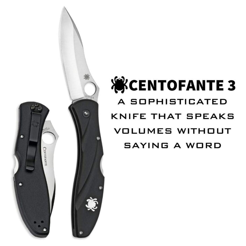 Spyderco Centofante 3 VG-10 Steel Hollow Ground Blade Knife with Thin-Profile FRN Handle (Black)