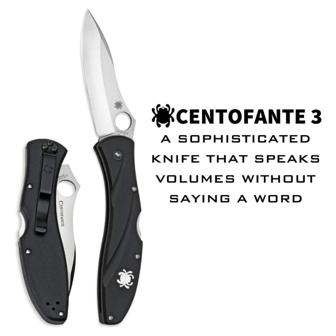 Spyderco Centofante 3 VG-10 Steel Hollow Ground Blade Knife with Thin-Profile FRN Handle (Black)