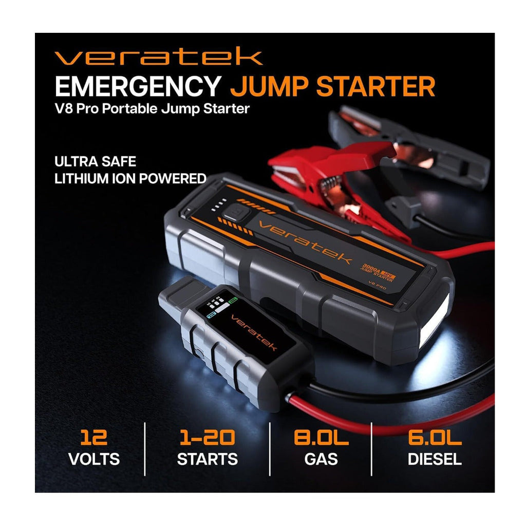 Veratek V8 Pro 3000A Jump Starter 20,000mAh 12V Battery Booster Pack