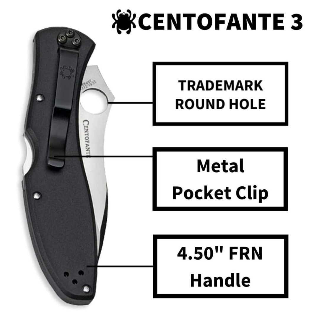 Spyderco Centofante 3 VG-10 Steel Hollow Ground Blade Knife with Thin-Profile FRN Handle (Black)