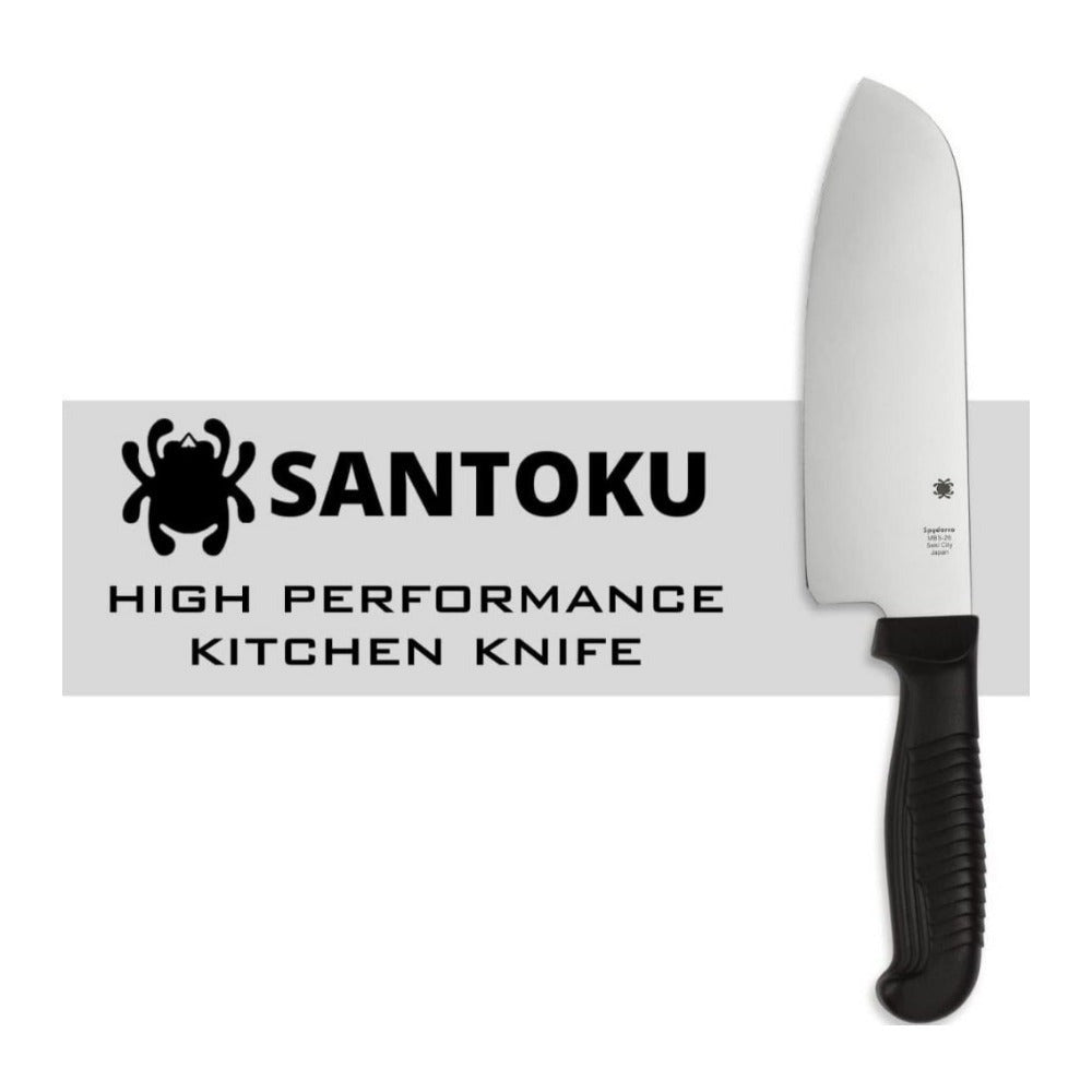 Spyderco K08 Santoku 12.6 Inch PlainEdge Black Kitchen Knife with MBS 26 Blade