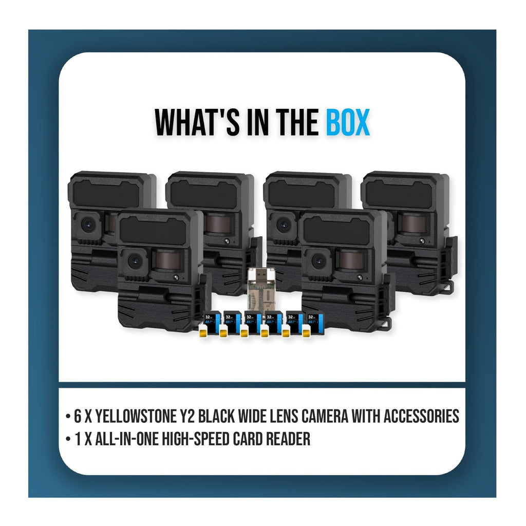 Yellowstone Y2 Black Wide Lens Camera Bundle with Card Reader, and Accessories (6-Pack)