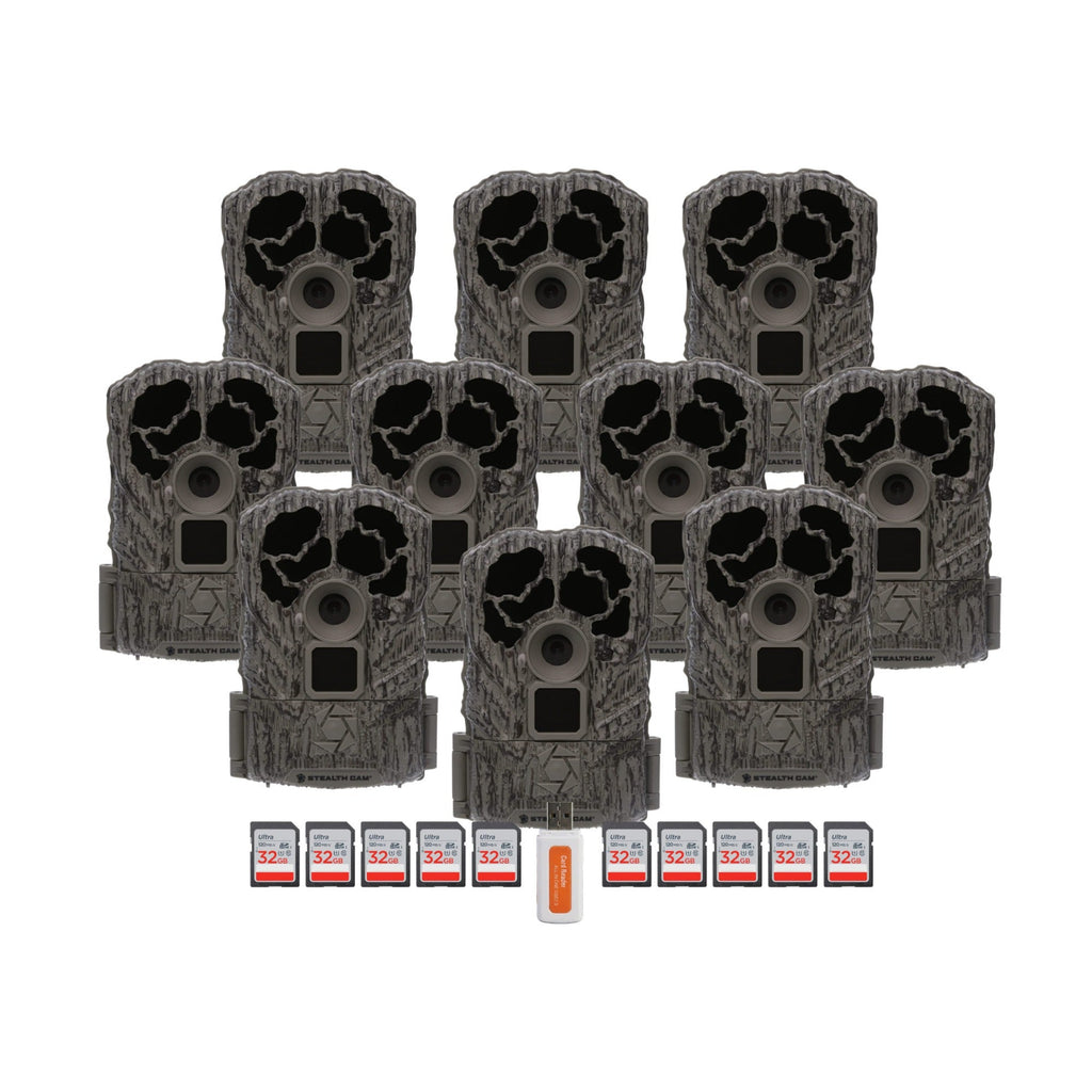 Stealth Cam Browtine Trail Camera Bundle with 32GB Memory Card and Card Reader (10-Pack, 21 Items)