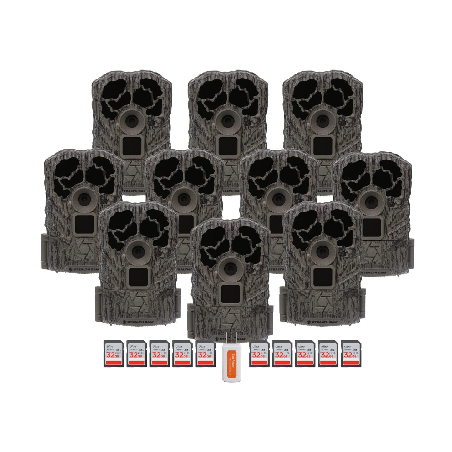 Stealth Cam Browtine Trail Camera Bundle with 32GB Memory Card and Card Reader (10-Pack, 21 Items)