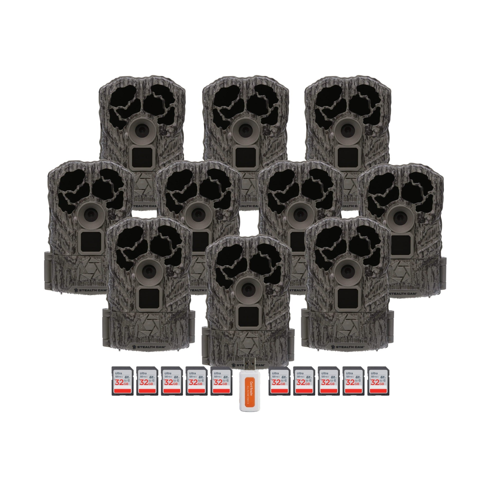 Stealth Cam Browtine Trail Camera Bundle with 32GB Memory Card and Card Reader (10-Pack, 21 Items)