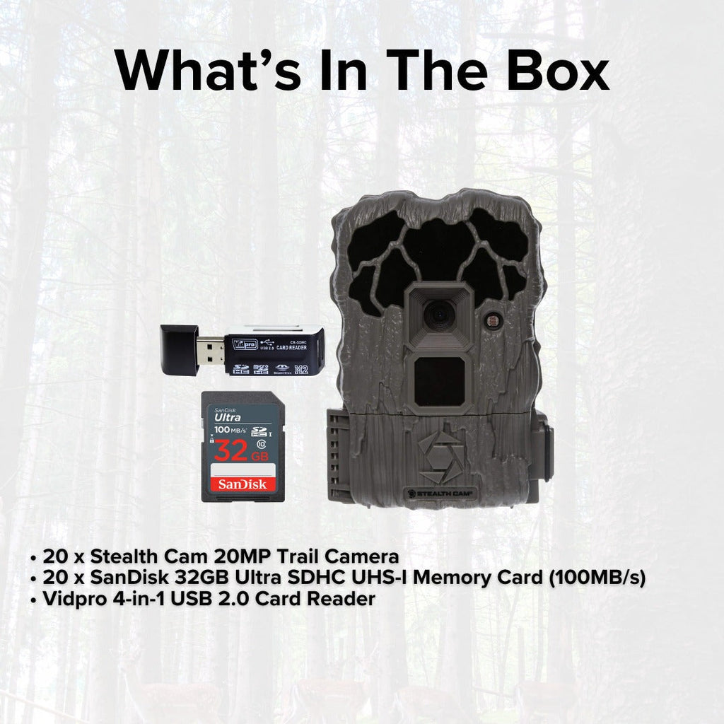 Stealth Cam 20MP Trail Camera with 60 Feet Range Detection and 720P Video (2-Pack) x 10 Bundle