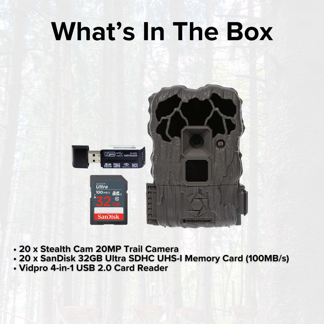 Stealth Cam 20MP Trail Camera with 60 Feet Range Detection and 720P Video (2-Pack) x 10 Bundle