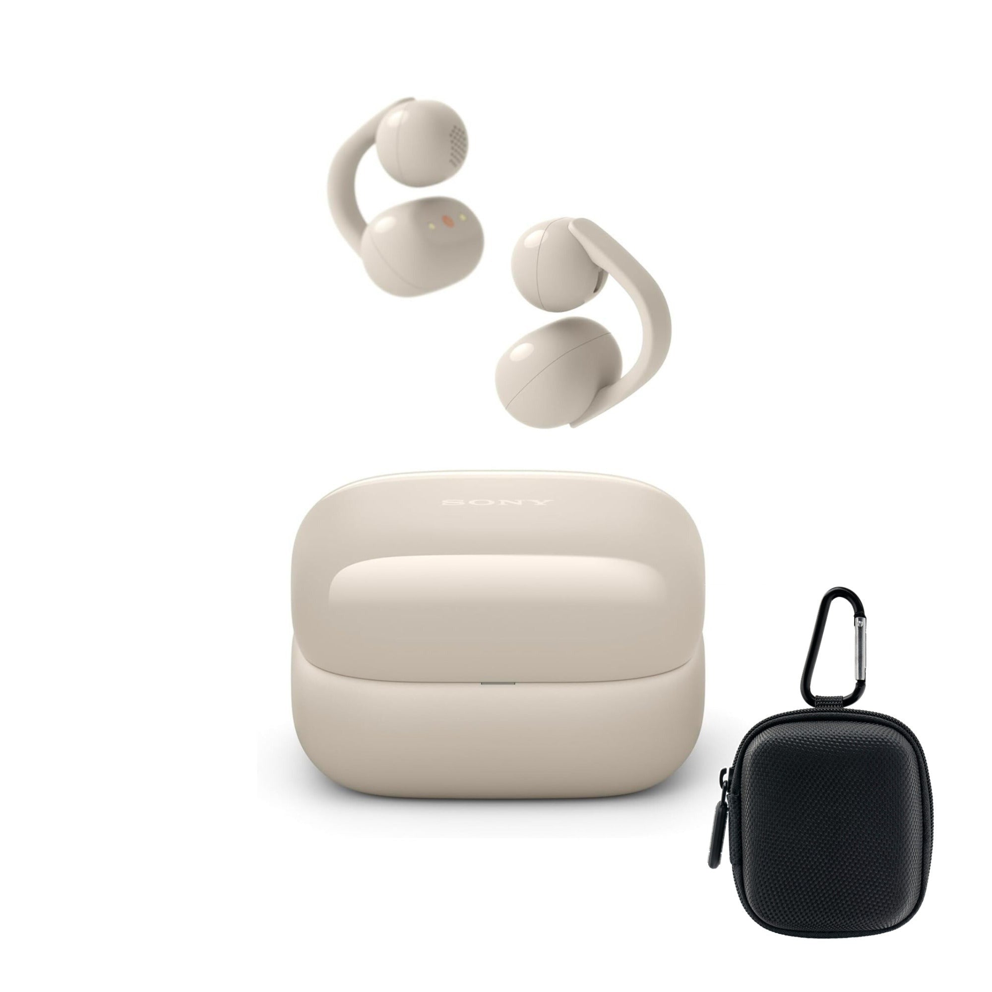 Sony LinkBuds Clip Open-Ear Truly Wireless Earbuds with Case Bundle (Greige)
