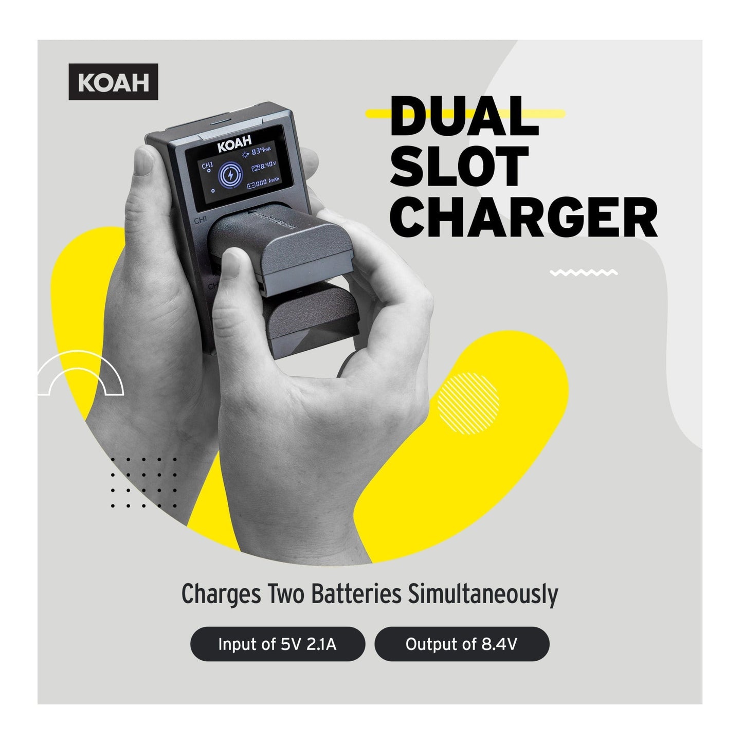 Koah Rechargeable 2250mAh Replacement Batteries for Canon LP-E6NH (2-Pack) and Dual LCD Charger