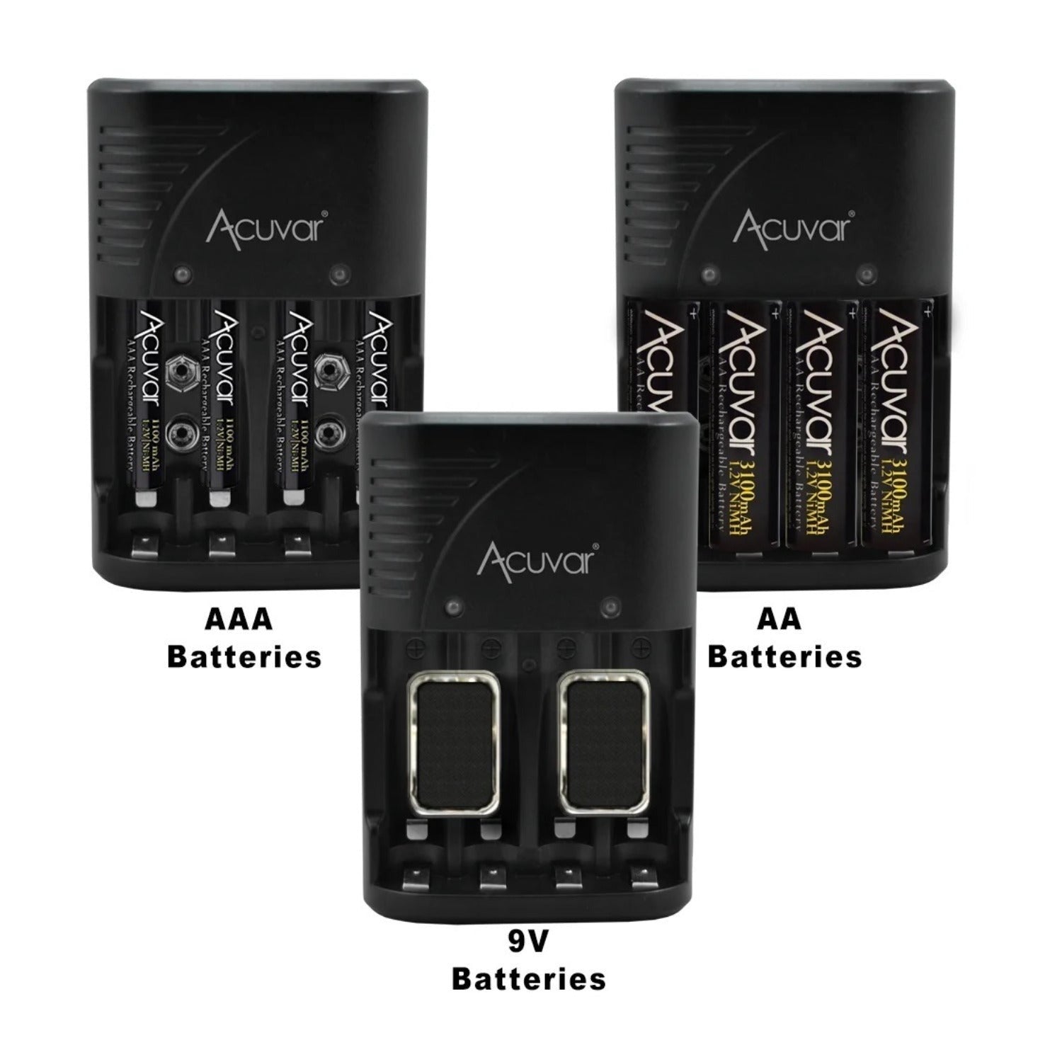 Acuvar 4 High-Capacity AA Rechargeable Batteries 3100mAh NiMH with Charger