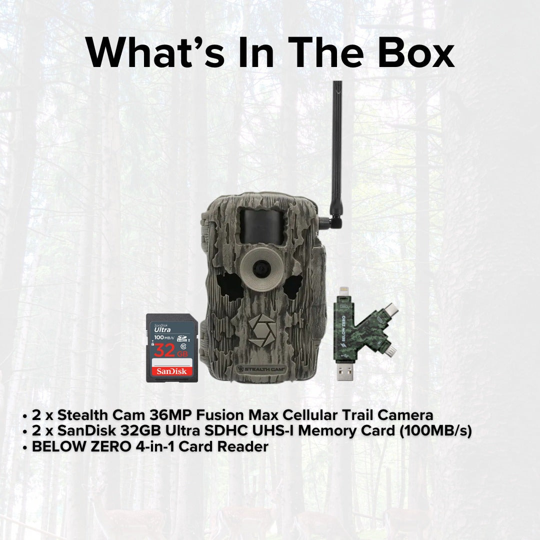 Stealth Cam 36MP Fusion Max Cellular Trail Camera with 80-Feet Detection Range (2-Pack) Bundle