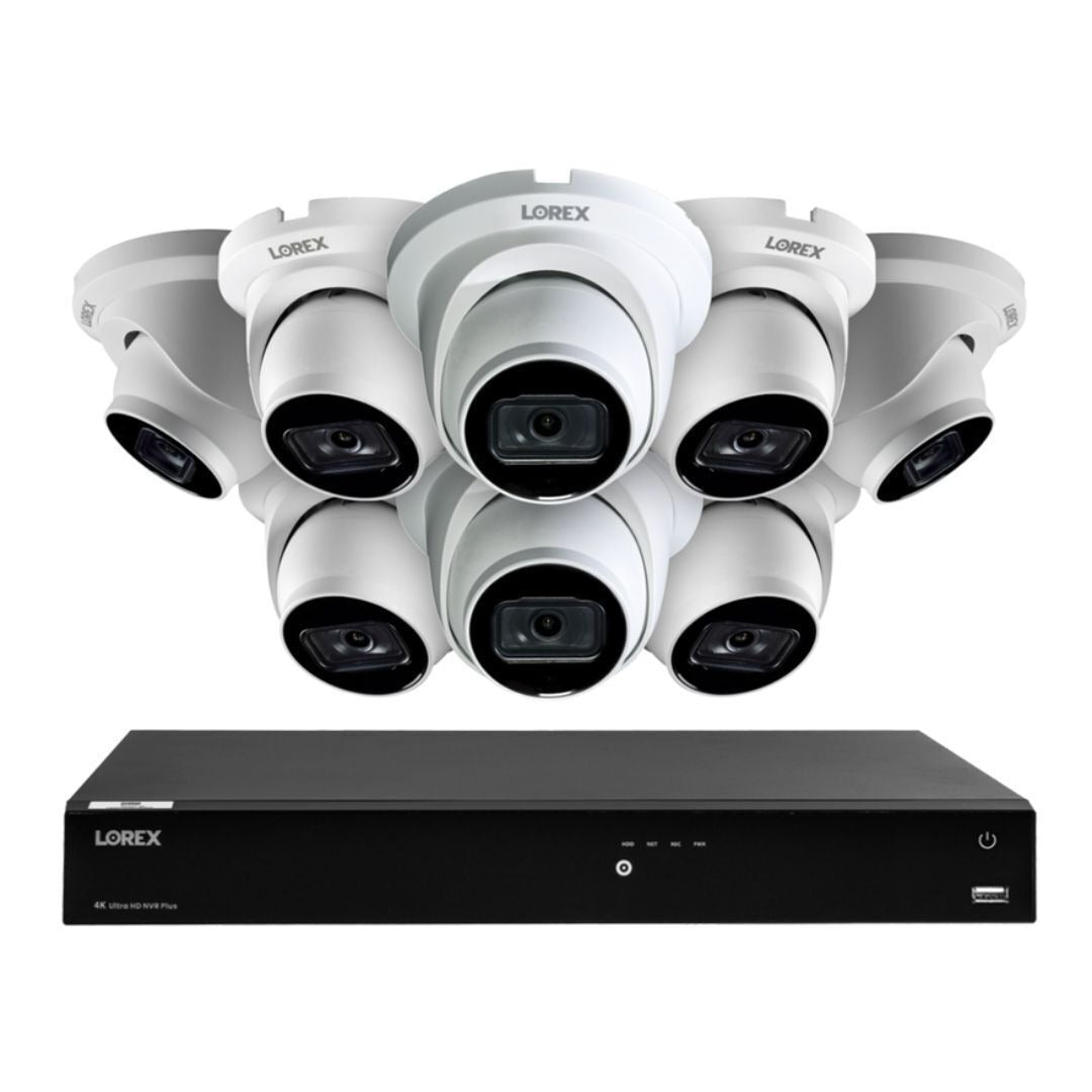 Lorex 4K 16-Camera Capable (Wired or Fusion Wi-Fi) 4TB Wired NVR with 8 IP Dome Cameras (White)