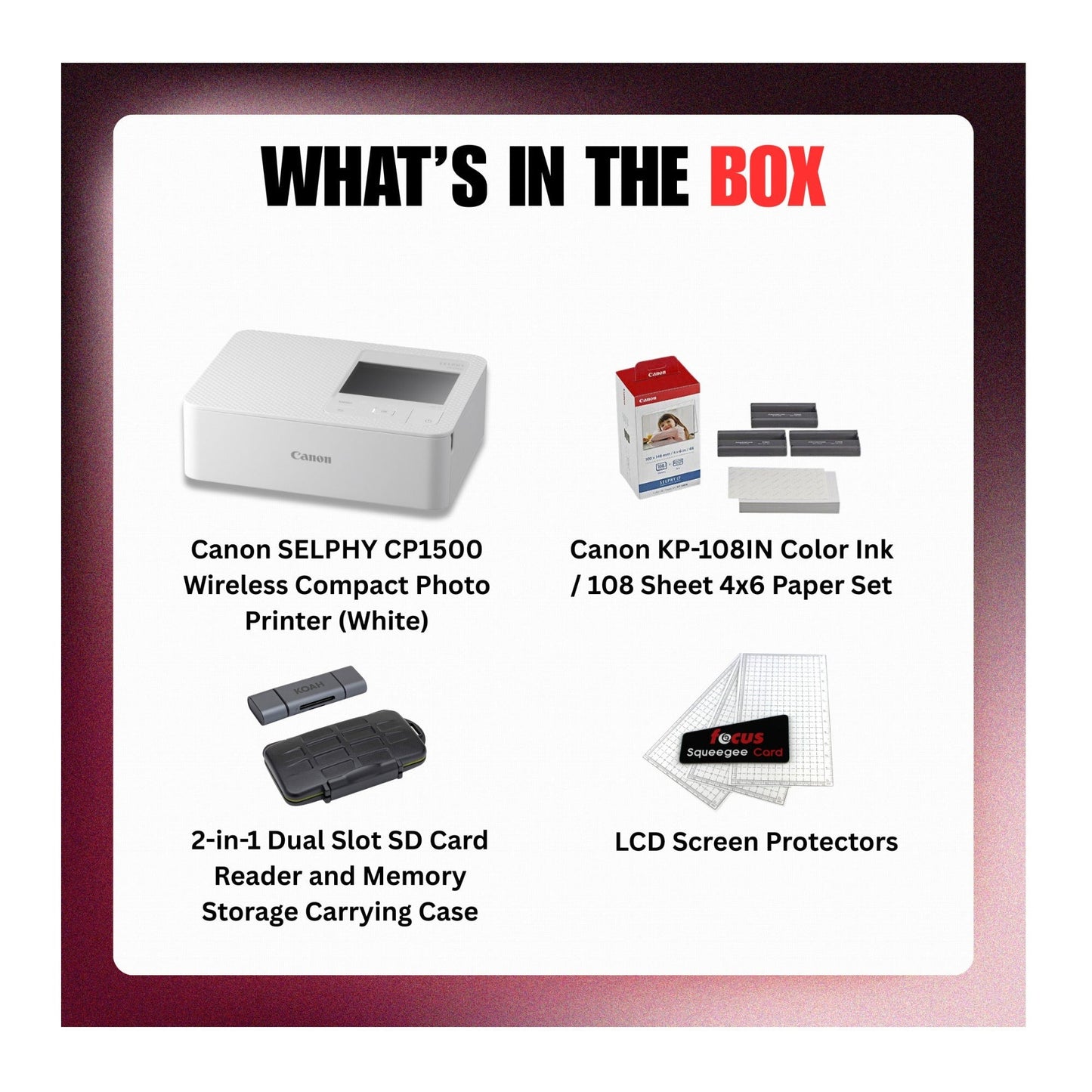 Canon Selphy CP1500 Wireless Compact Photo Printer (White) Bundle