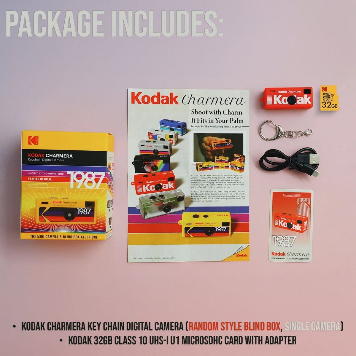 Kodak Charmera Key Chain Digital Camera (Blind Box) w/ 32GB Memory Card Bundle