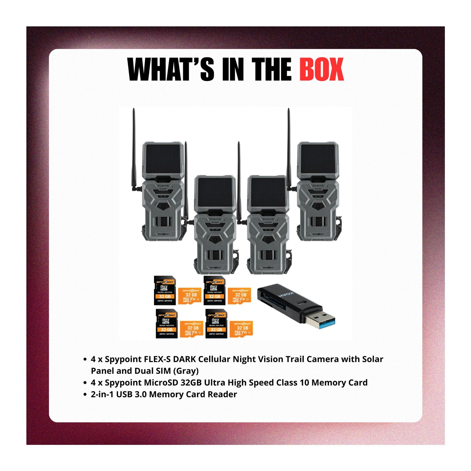 Spypoint FLEX-S DARK Cellular Night Vision Trail Camera (Gray) Bundle