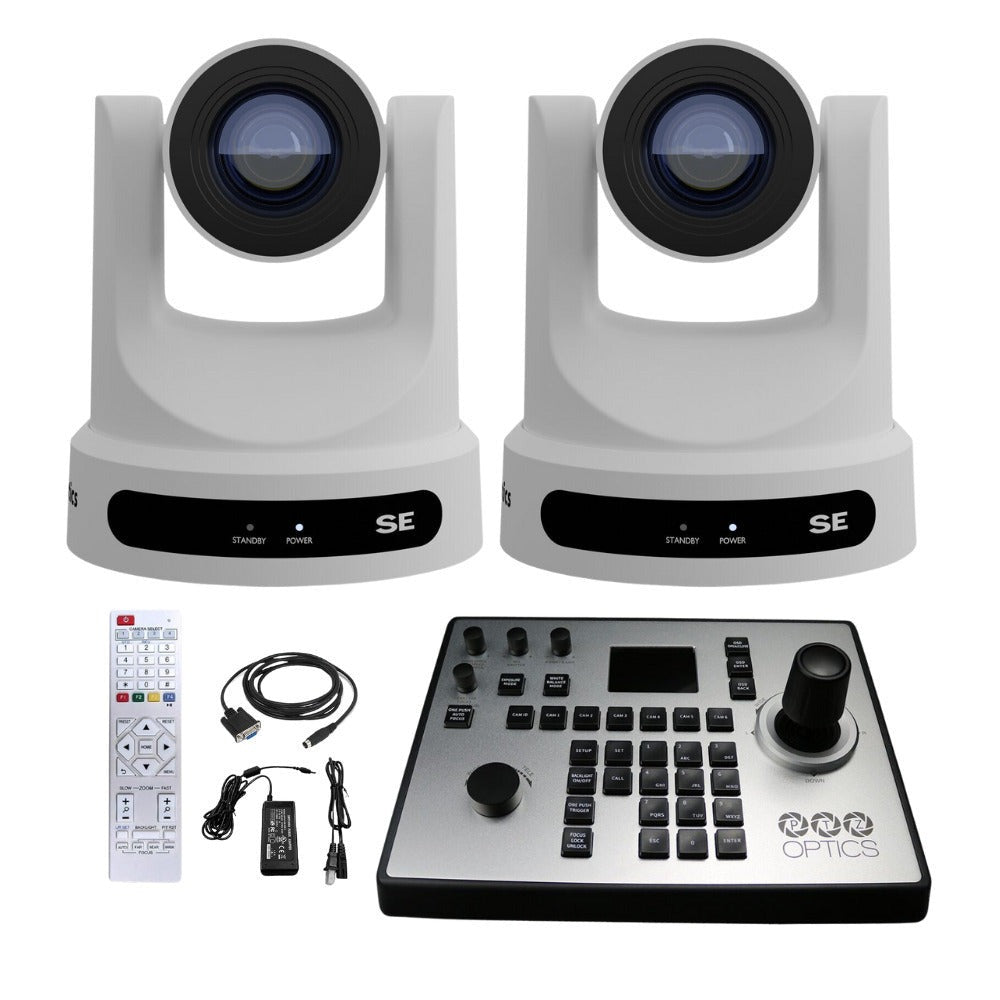 PTZOptics Move SE 20x 1080p PTZ Auto-Tracking Pan Tilt Zoom Camera (White, 2-Pack) Bundle