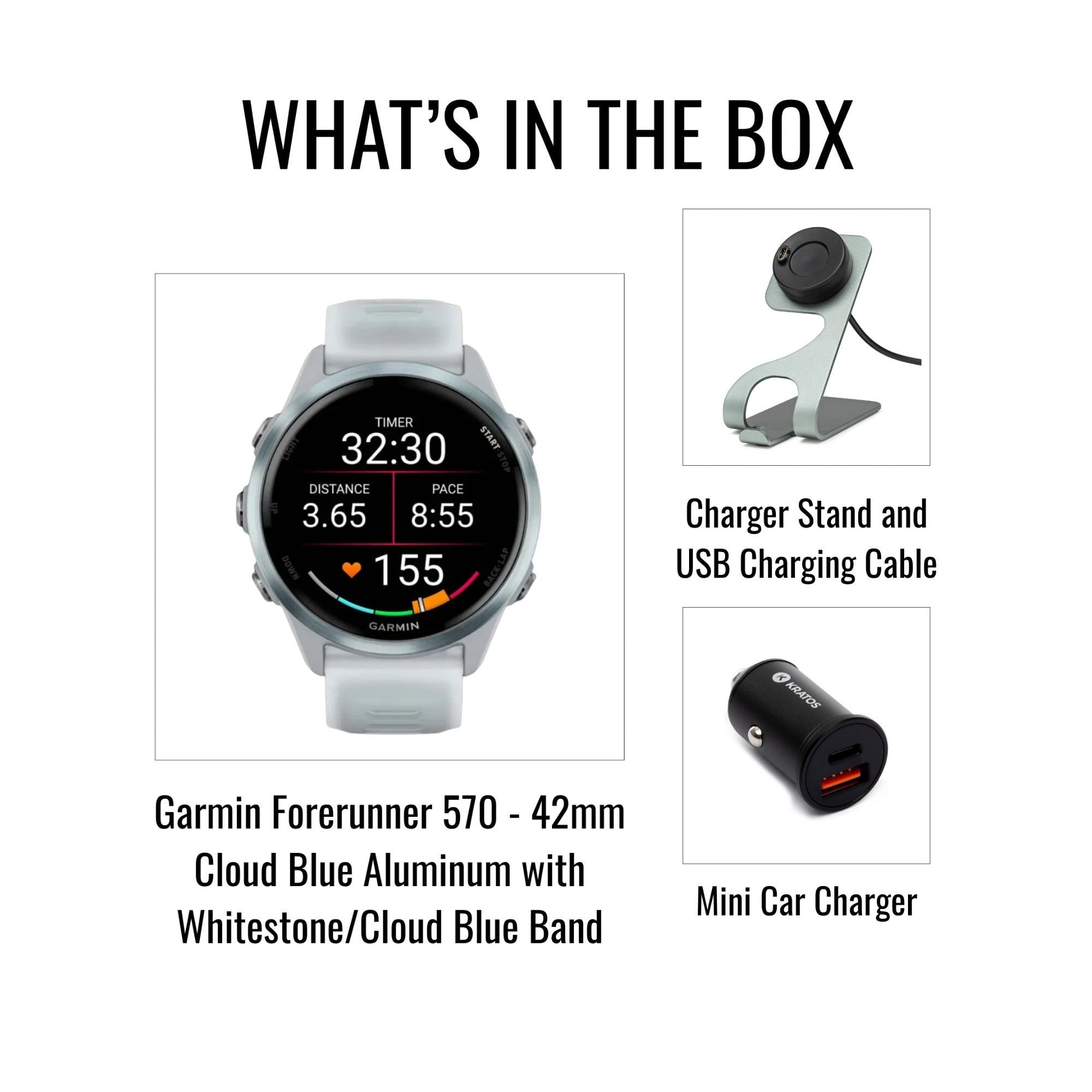 Garmin Forerunner 570 42mm GPS Running Smartwatch (Cloud Blue/Whitestone) Bundle