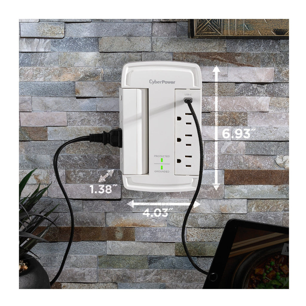 CyberPower CSP6WSUC 2400J Surge Protector with 6 Swivel Outlets & 2 USB Charging Ports