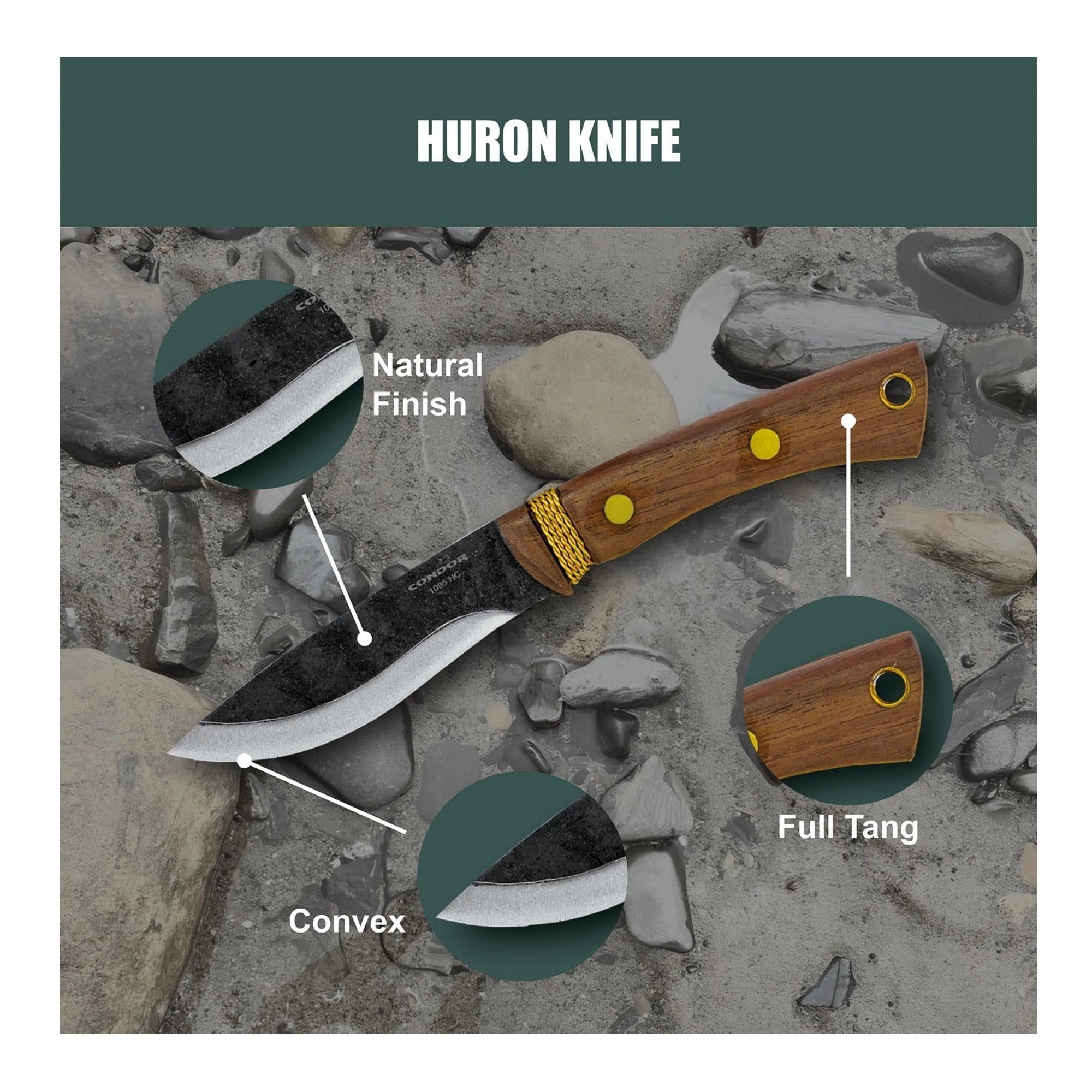 Condor Huron High Carbon Steel Knife with Hand Crafted Welted Leather Sheath
