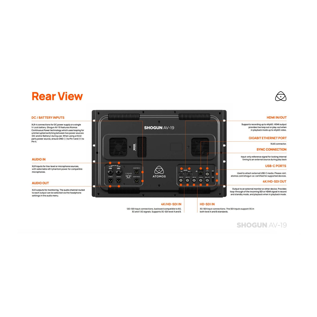 Shogun AV-19 19-Inch Rack Mountable 4K HDR DCI-P3 Monitor-Recorder-Switcher