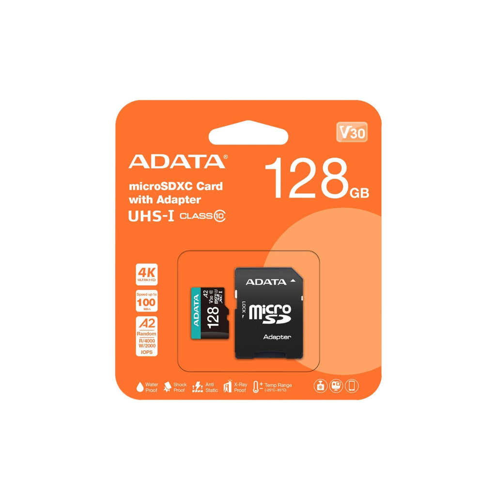 ADATA Premier Pro 128GB MicroSDXC/SDHC UHS-I V30 A2 Waterproof Memory Card with SD Adapter