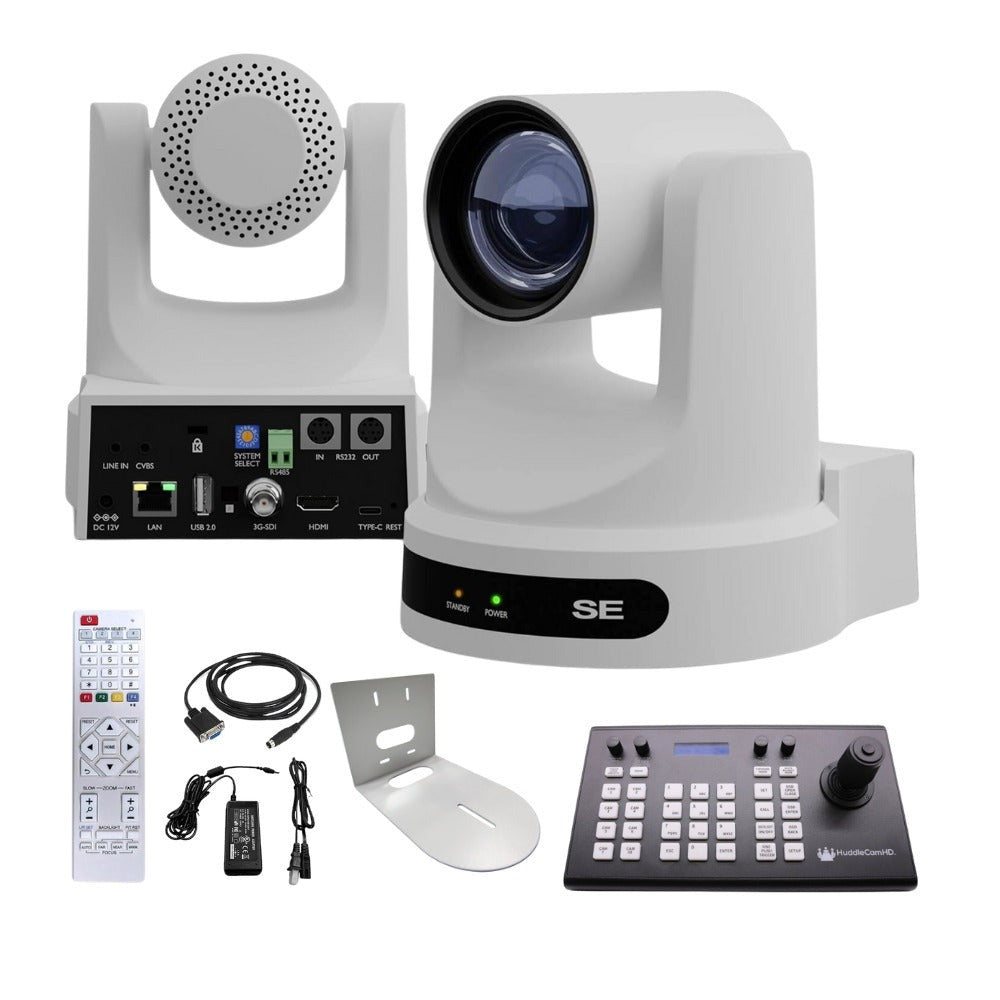 PTZOptics Move SE 20x 1080p Full HD Advanced PTZ Auto-Tracking Pan Tilt Zoom Camera (White) Bundle