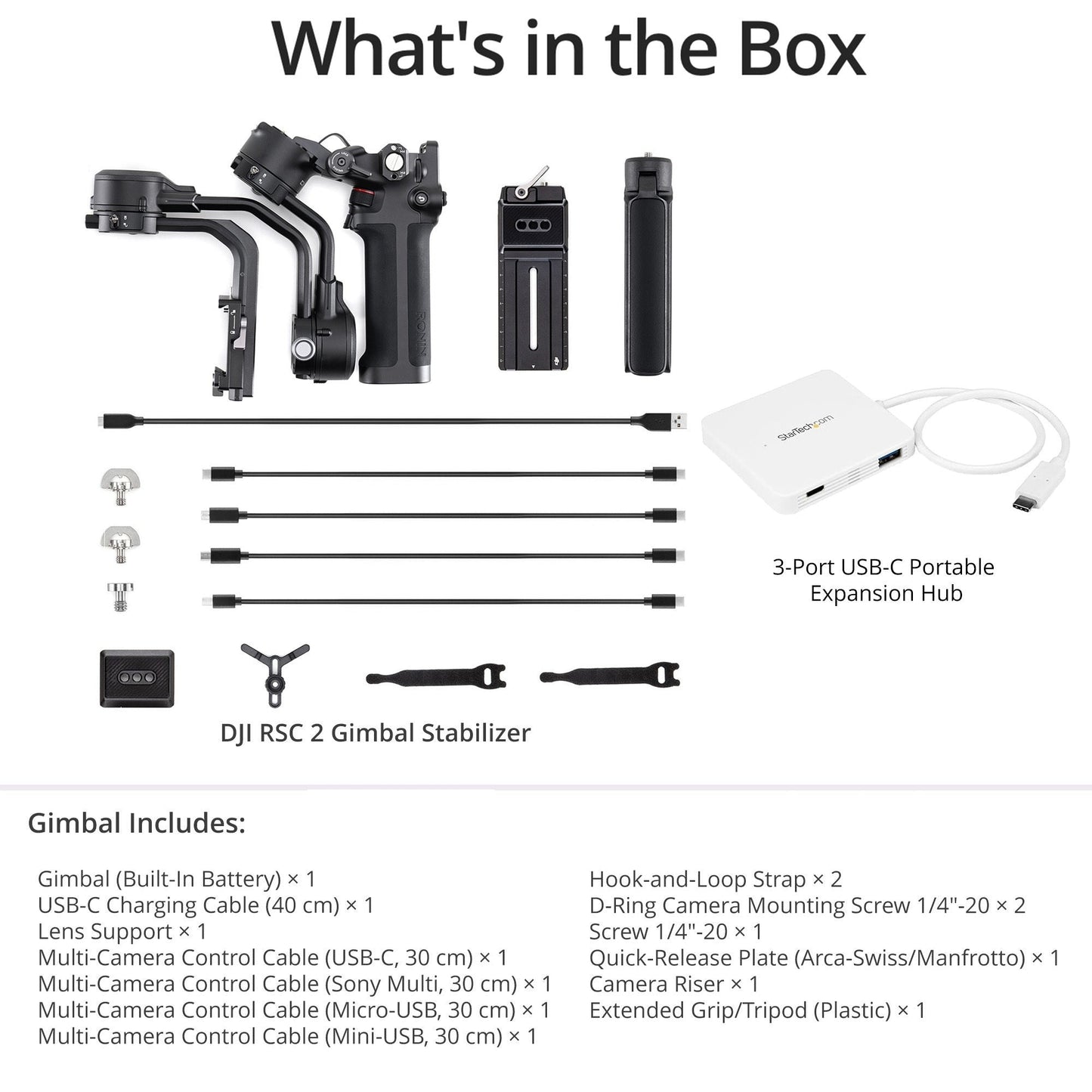 DJI Ronin-SC Handheld Gimbal Stabilizer with 3-Port USB-C Hub with Power Delivery bundle