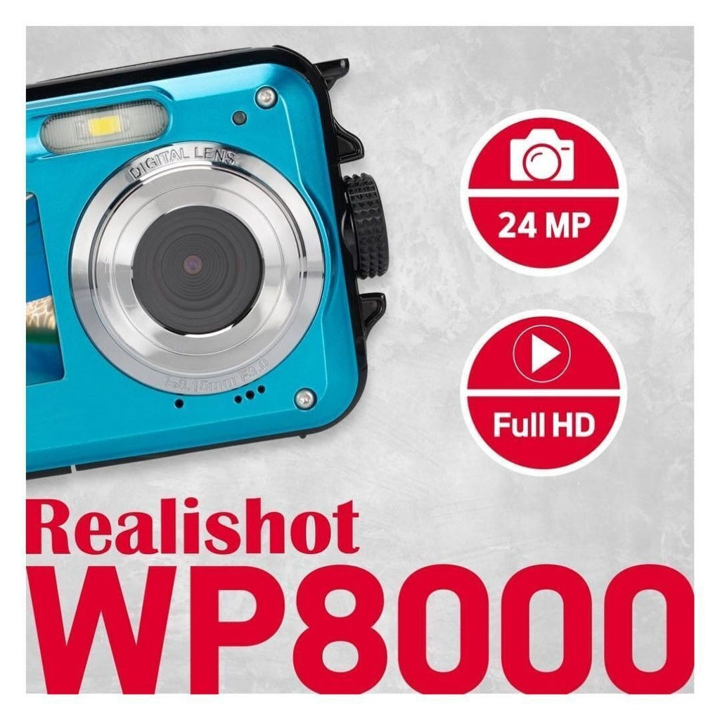 AGFAPhoto WP8000 Waterproof Digital Camera (Black) + Lowepro Newport 10 Camera Case (Black/Galaxy Blue)