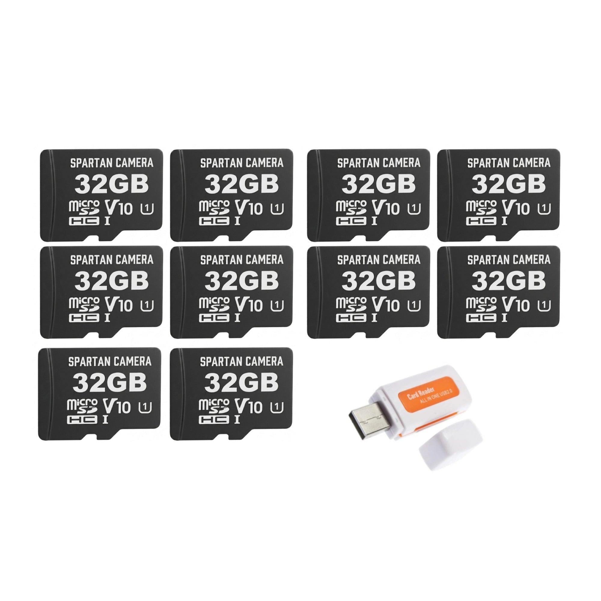 Spartan 32GB Micro Memory Card (10 Pack) with Adapter and Card Reader Bundle