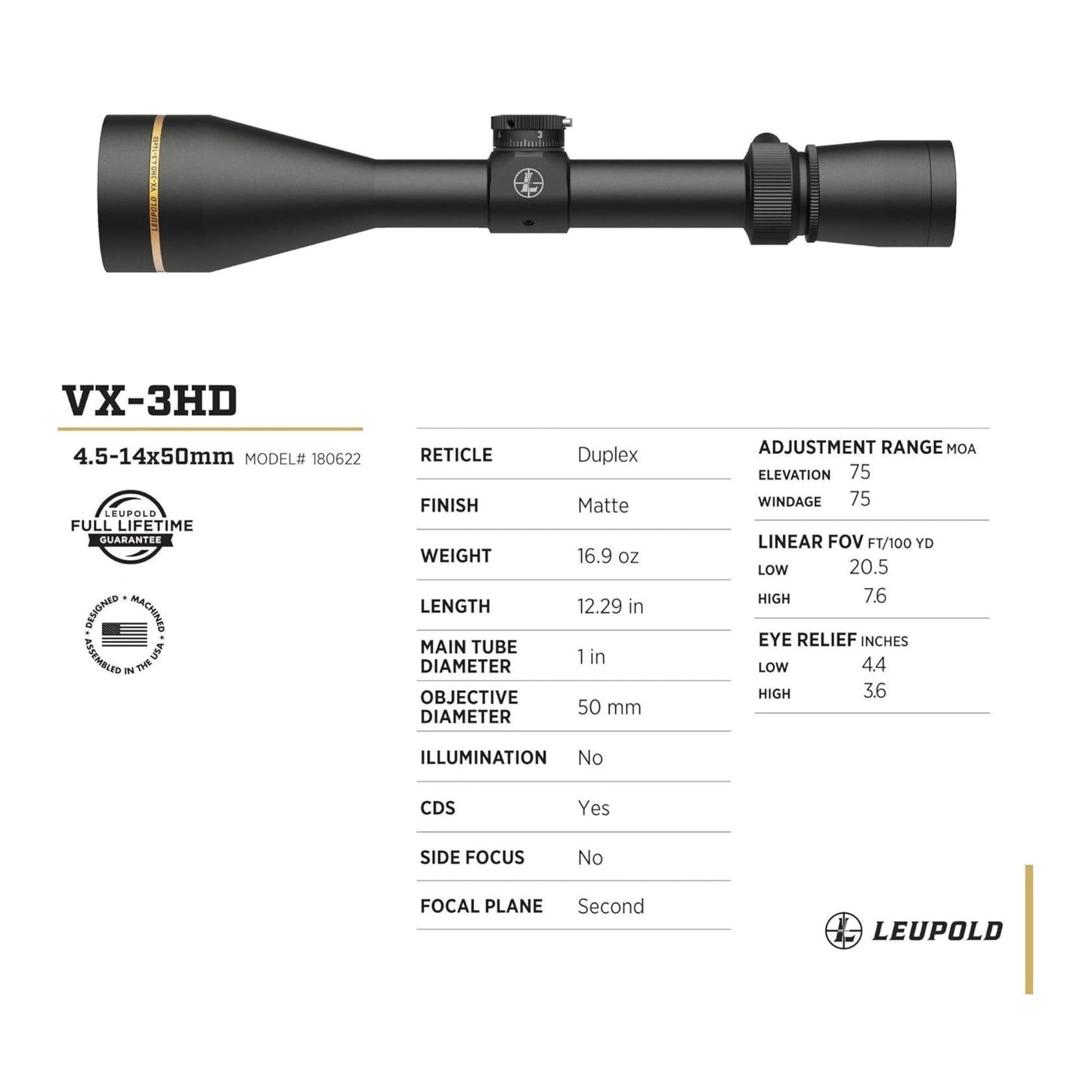 Leupold VX-3HD 4.5-14x50mm Riflescope (Matte Black)