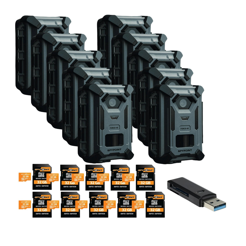 Spypoint Force 40MP 4K Trail Camera (10 Pack) Bundle with Accessories