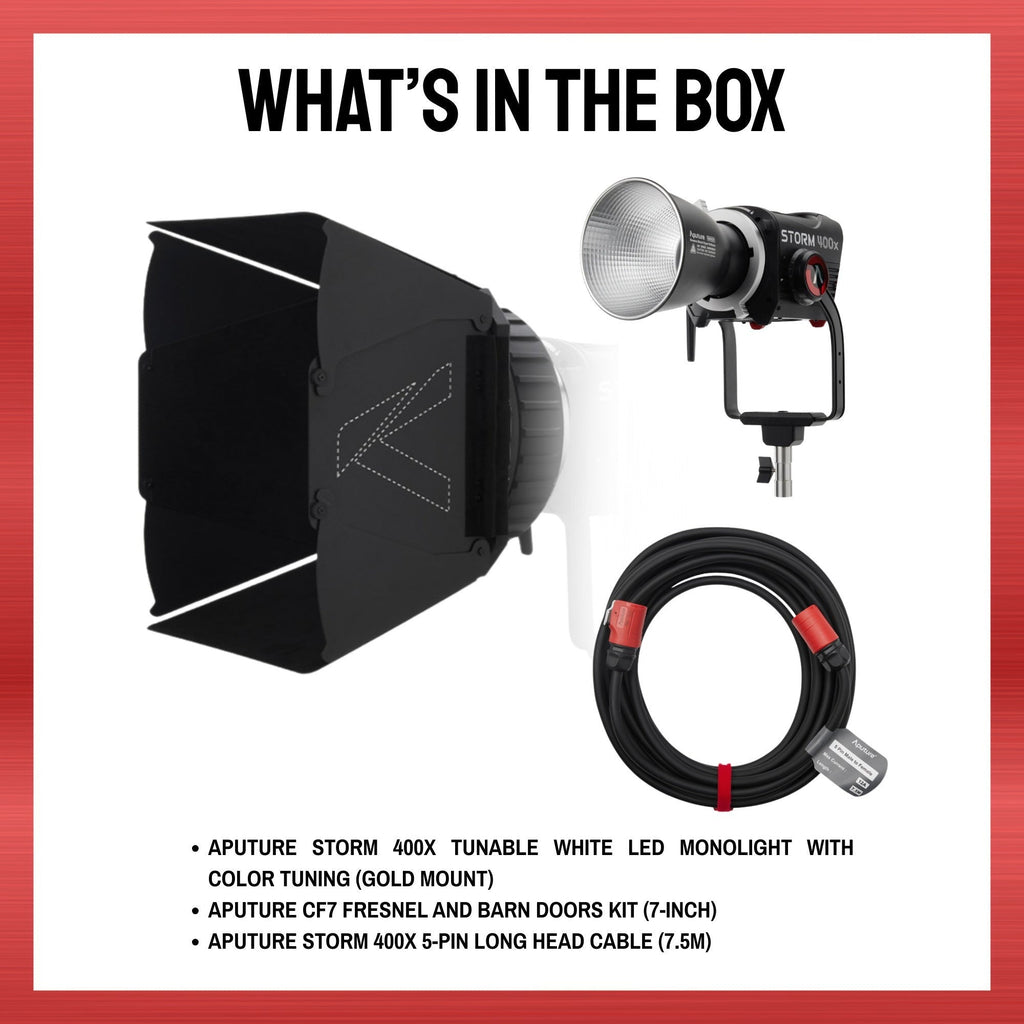 Aputure STORM 400x (A-Mount) with CF7 Fresnel and Barn Doors Kit Bundle