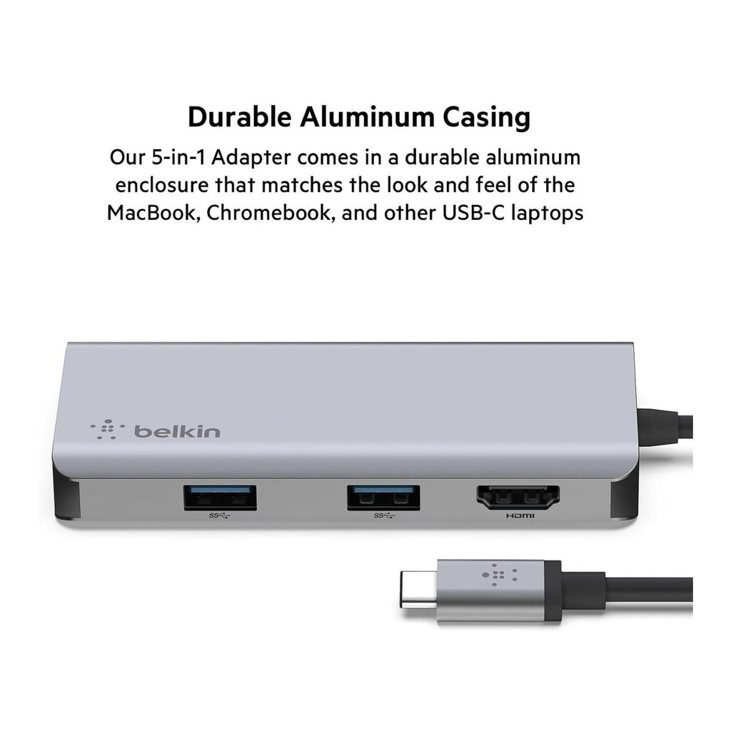 Belkin 5-in-1 MultiPort Docking Station USB-C Hub with 4K 5Gbps Aluminum Dock