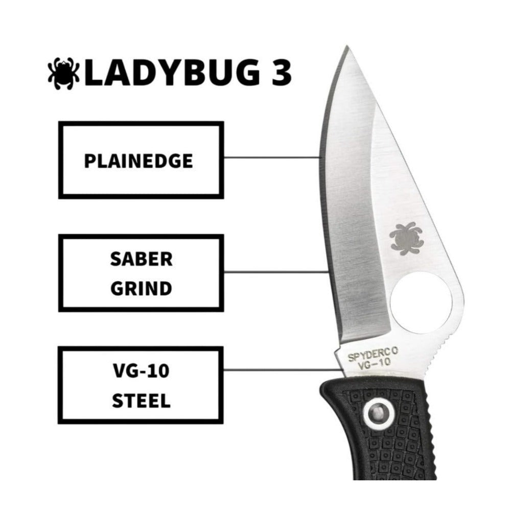 Spyderco Ladybug 3 Lockback PlainEdge Saber Grind Black Knife
