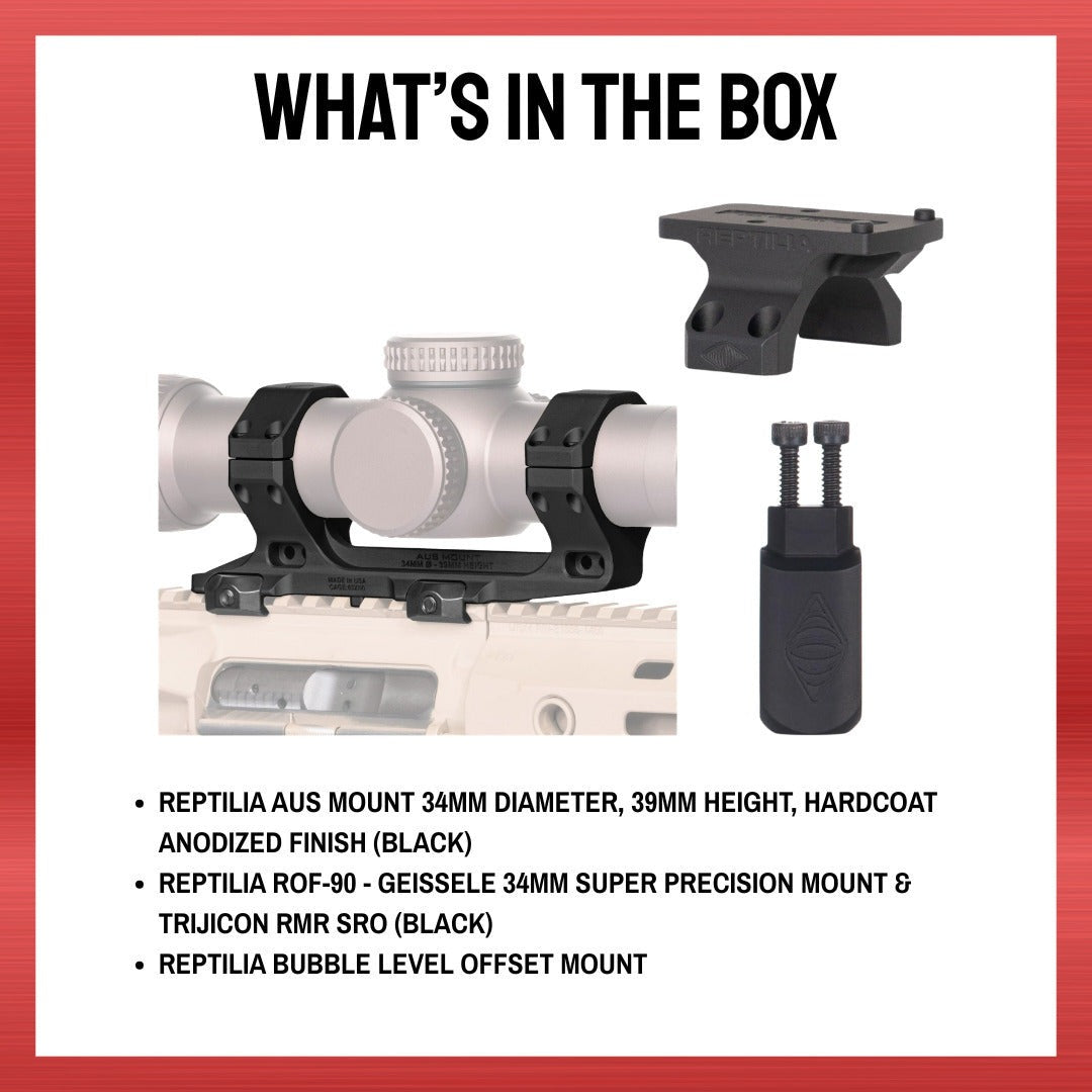Reptilia AUS 34mm 39mm Scope Mount Hardcoat Anodized (Black) Bundle with ROF-90 & Bubble Level