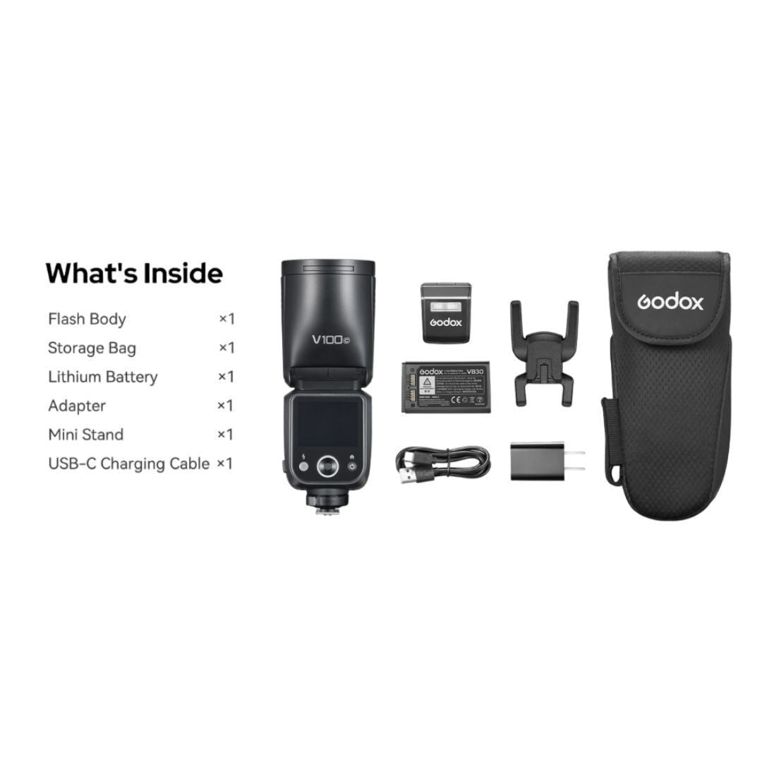 Godox V100 100W On-Camera Flash for Olympus with Full-Color Touchscreen and Powerful Battery (Black)