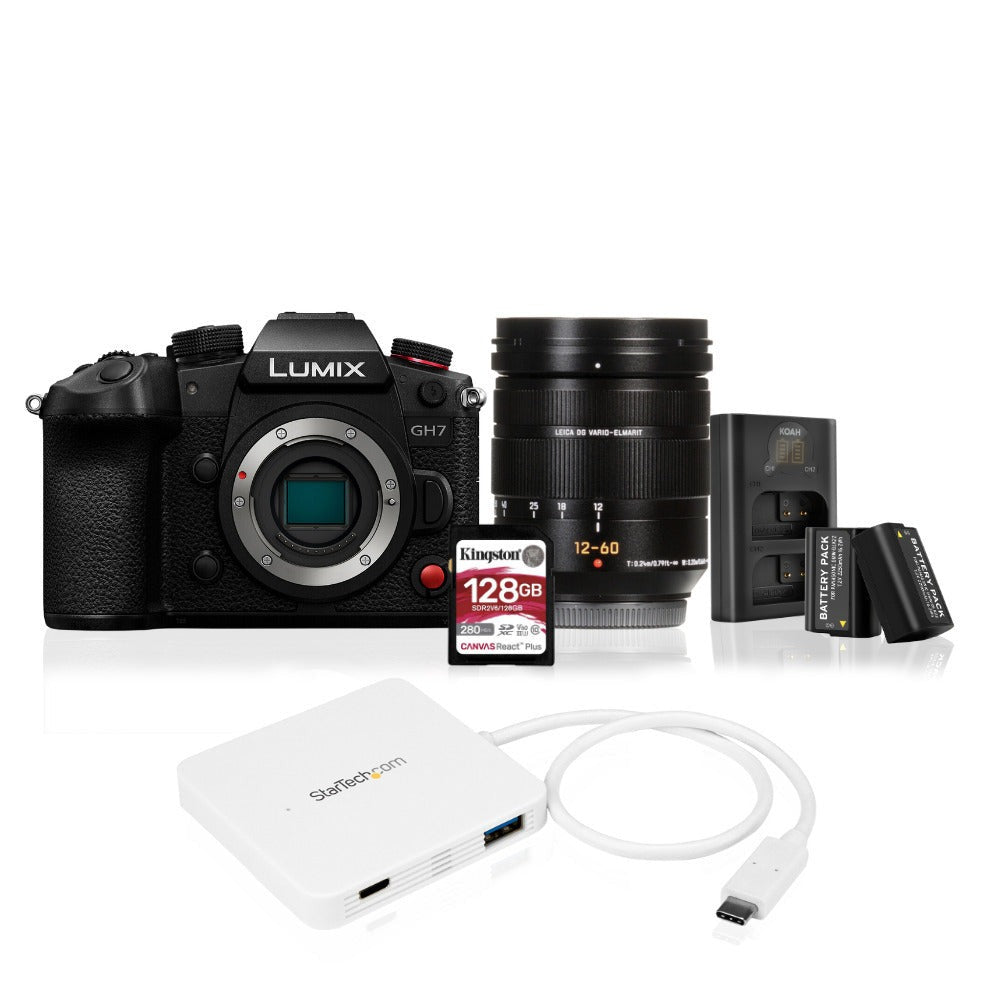 Panasonic LUMIX GH7 Micro Four-Thirds Mirrorless Camera with 2-Pack Batteries and Charger Bundle