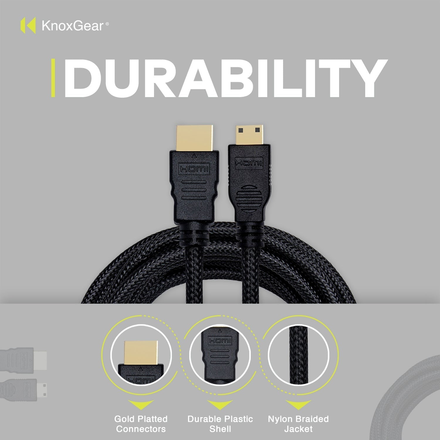 Knox Gear Nylon-Braided 4K Mini-HDMI to HDMI Cable (15 Feet)
