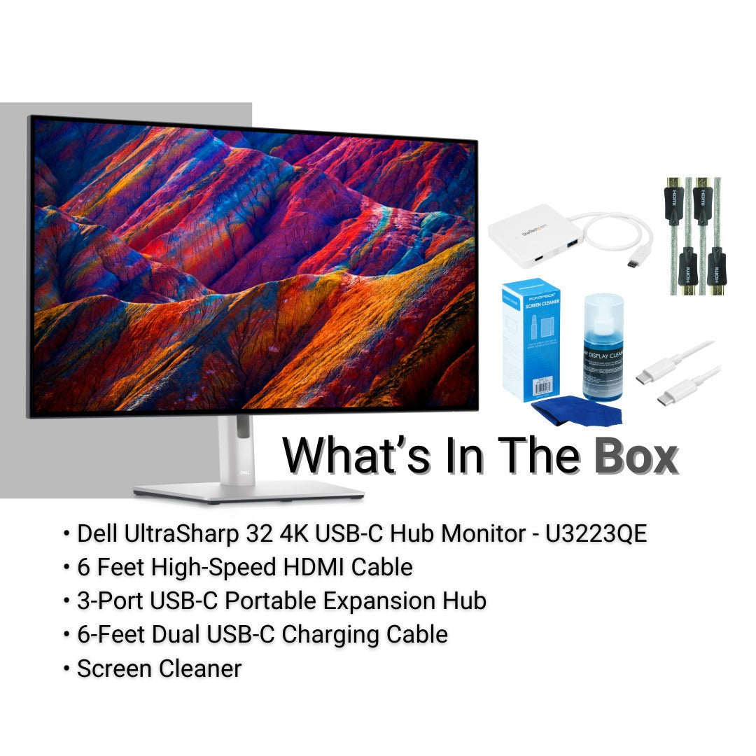 Dell UltraSharp 31.5-Inch 4K Monitor with USB-C Hub, 6-Feet HDMI Cables, and USB-C Cable Bundle