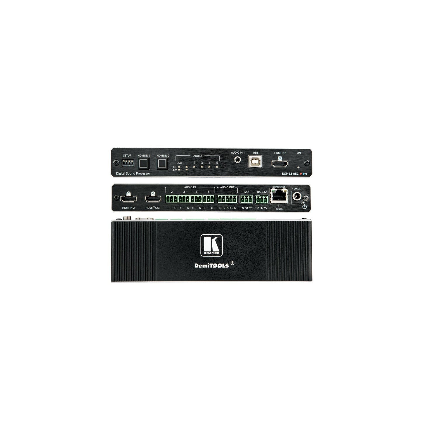 Kramer DSP-62-AEC 6x2 PoE Audio Matrix with DSP and AEC HDMI De-Embedding USB Interface 4K/60 UHD