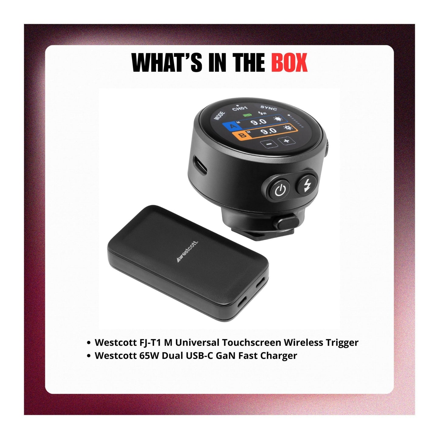 Westcott FJ-T1 M Multi-Brand Touchscreen Wireless Trigger Bundle with 65W Dual USB-C Fast Charger