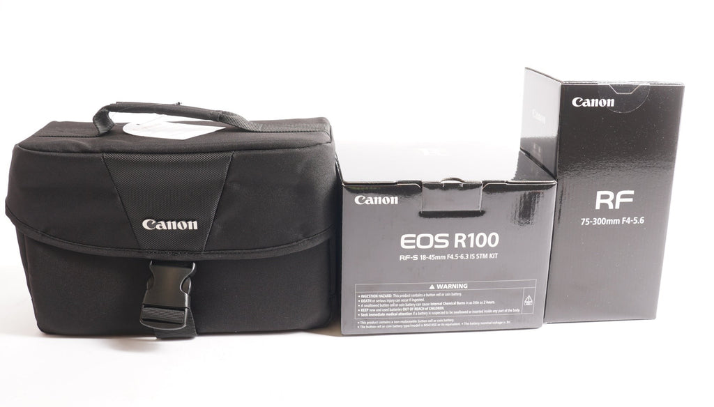 Canon EOS R100 Mirrorless Camera Kit with RF-S18-45mm IS STM, RF75-300mm Lenses (Used)