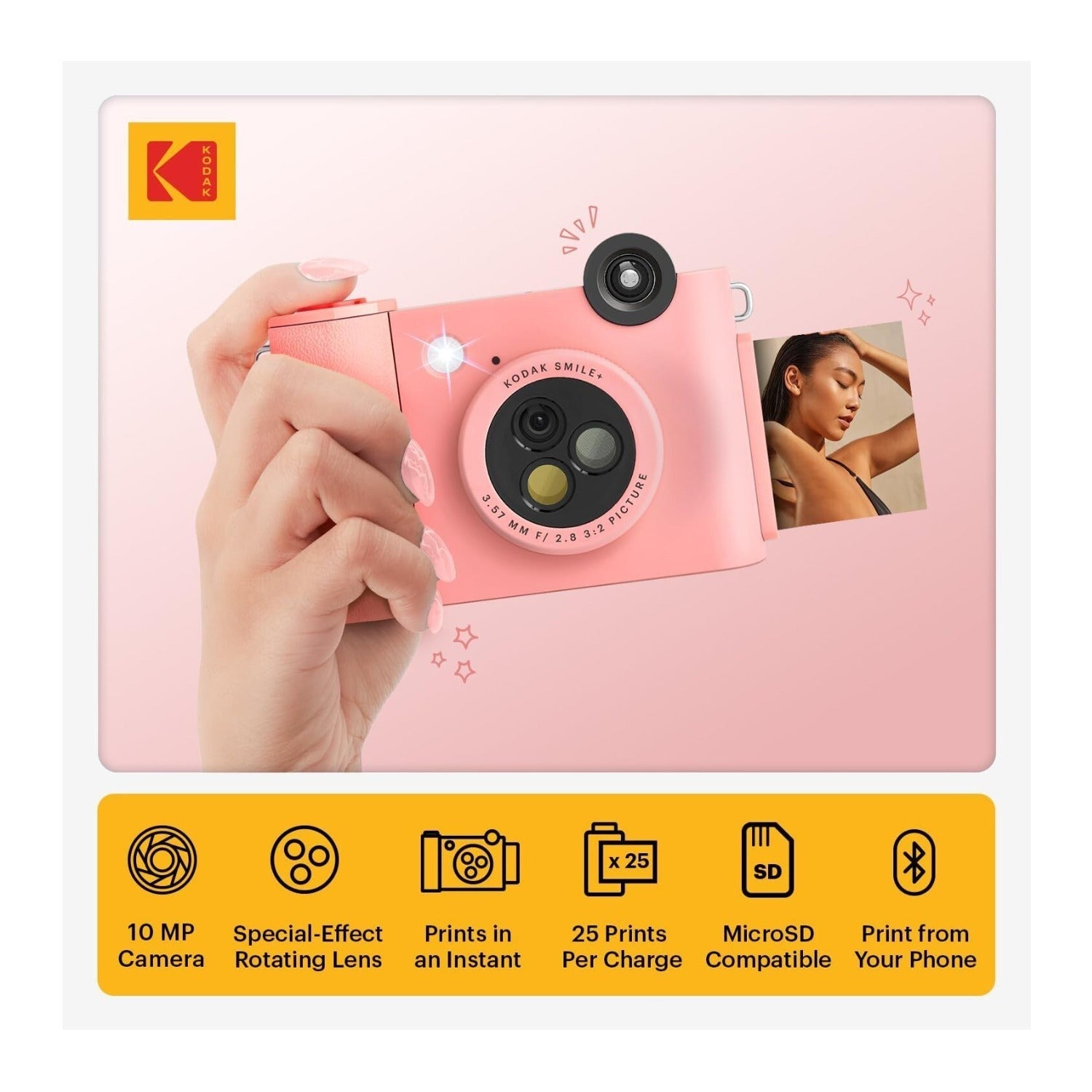 KODAK Smile+ Digital Instant Print Camera with Effect-changing Lens (Pink)